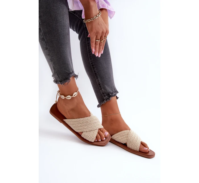 Klapki Damskie Płaskie Big Star NN274078 Beżowe