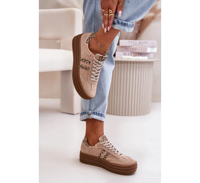 Zazoo N1068S4 Damskie Zamszowe Sneakersy Na Platformie Panterka Różowe