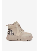 Skórzane Botki Damskie Na Platformie Ocieplane Vinceza 66838 Beżowe