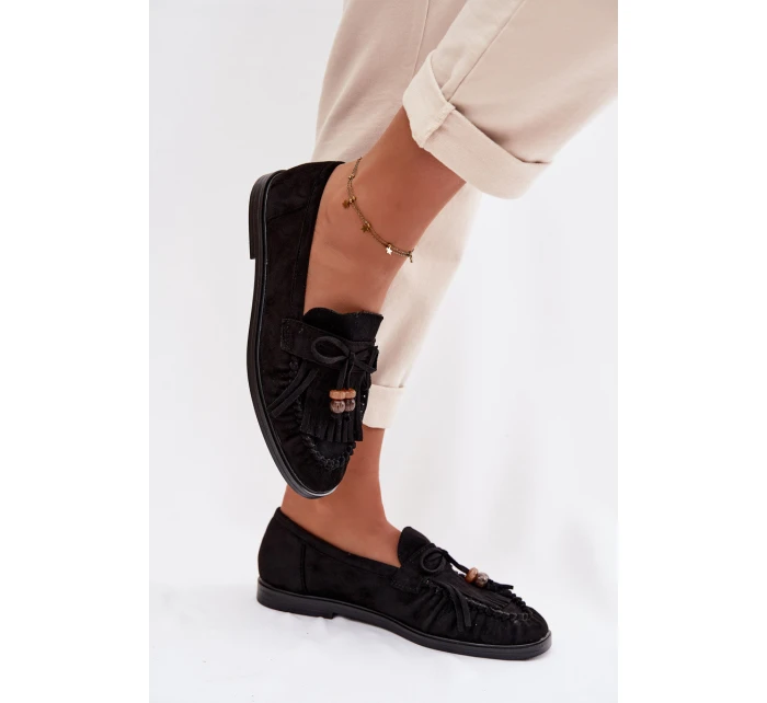 Dámské mokasíny s třásněmi a korálky Černé model 21937649 - Boto