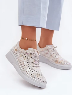 Semišové perforované dámské polobotky model 22074692 šedé - VINCEZA