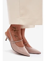 Kožené Lodičky Sandály Na Podpatku S Páskem D&A CR61-3046 Béžové