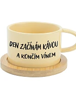 DEN ZAČÍNÁM KÁVOU A KONČÍM VÍNEM - žlutý hrníček makronka 200 ml