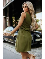 model 21335538 VICTORIA Trapézové šaty bez rukávů se zavazováním v pase khaki barva - numoco