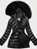 Lesklá zimná bunda cez medvedíka čierna (w674)