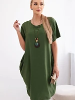 Šaty s vreckami a príveskom tmavej mentolovej farby