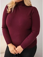 Dámský viskózový svetr Plus Size s rolákem v klasickém střihu švestkový