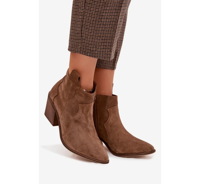 Kovbojky z pravé semišové kůže model 22035885 Khaki - Zazoo