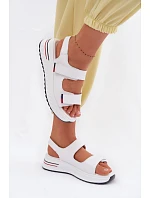 Kožené dámské sandály na platformě na suchý zip bílé model 22095050 - EVENTO