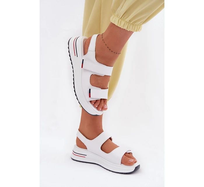 Kožené dámské sandály na platformě na suchý zip bílé model 22095050 - EVENTO
