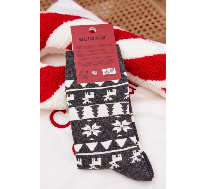 Pánske vianočné ponožky s motívom sobov - sivé Pánske vianočné ponožky s motívom sobov - sivé