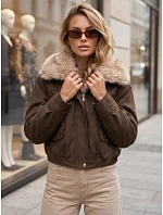 Dámská zimní semišová bunda s kožešinou, hnědá, FashionStreet TY5698
