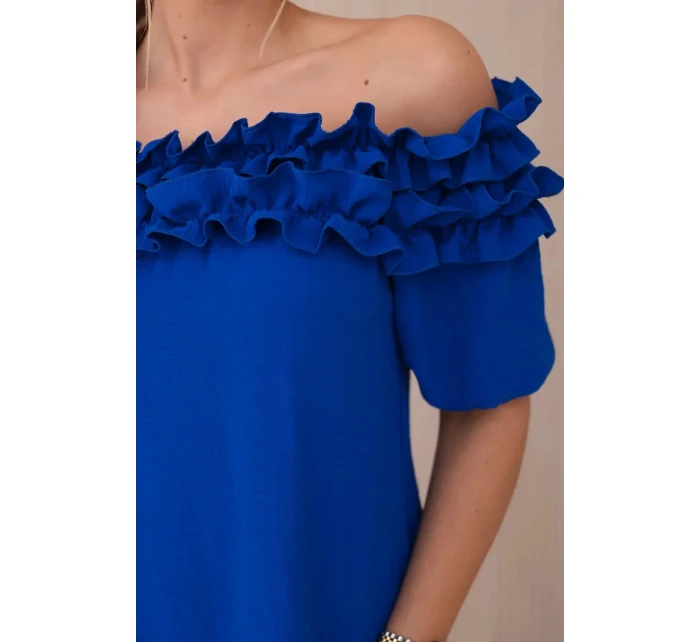 Španielska blúzka s malým volánom v chrpovo modrej farbe