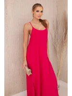 Dlhé fuchsiové šaty bez ramienok