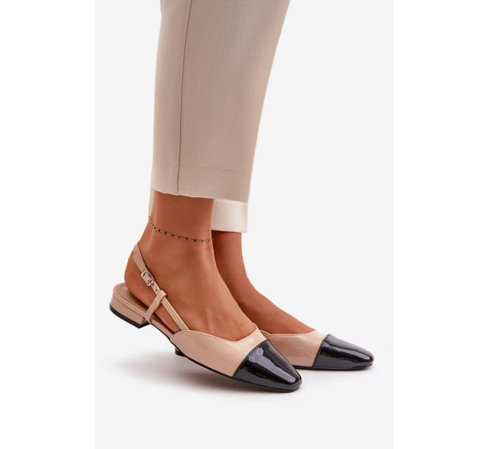 Lakierowane Baleriny Na Niskim Obcasie Z Odkrytą Piętą Beżowe Kairael Lakierowane Baleriny Na Niskim Obcasie Z Odkrytą Piętą Beżowe Kairael