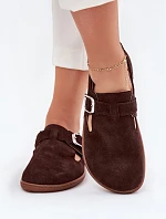 Zamszowe Półbuty Barefoot Damskie Z Klamrą Zazoo N1261 Czekoladowe