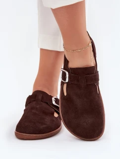 Zamszowe Półbuty Barefoot Damskie Z Klamrą Zazoo N1261 Czekoladowe