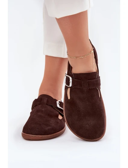 Zamszowe Półbuty Barefoot Damskie Z Klamrą Zazoo N1261 Czekoladowe