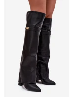 Ocieplane Kozaki Z Wywiniętą Cholewką Za Kolano Obcas Słupek Czarne Serelle