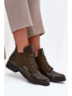 Lakierowane Botki Damskie Z Ozdobnym Tłoczeniem Ocieplane Vinceza 16477 Ciemnozielone