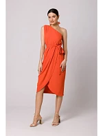 K160 Šaty na jedno rameno - koralové