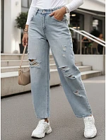 Dámske džínsy balónového strihu s odretou modrou FashionStreet UY2980