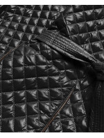 Čierna prešívaná dámska bunda s opaskom (7262)