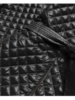 Čierna prešívaná dámska bunda s opaskom (7262)