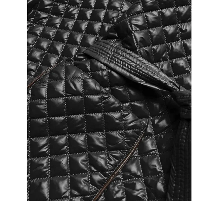 Čierna prešívaná dámska bunda s opaskom (7262)