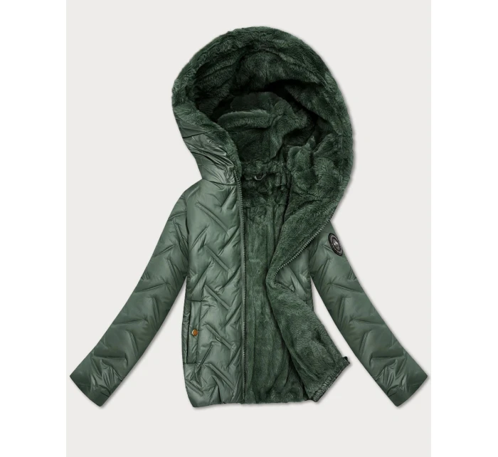 Dámská bunda v khaki barvě s kožešinovou podšívkou model 21809010 - S'WEST Dámská bunda v khaki barvě s kožešinovou podšívkou model 21809010 - S'WEST