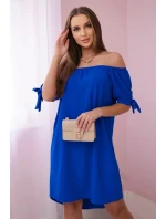 Šaty s viazaním rukávov v chrpovo modrej farbe