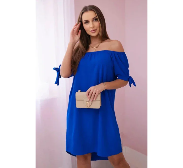 Šaty s viazaním rukávov v chrpovo modrej farbe