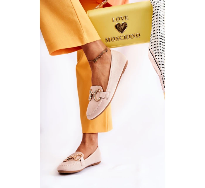 Damskie Zamszowe Mokasyny Z Ozdobą Beżowe Reality