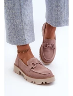 Zamszowe Mokasyny Damskie Z Ozdobą D&A TW117 Różowe