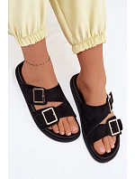 Dámské nazouváky z imitace semiše s zlatými přezkami Černé model 22125551 - Boto