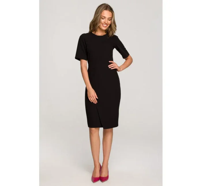 S317 Puzdrové šaty s dvojitým predným dielom - čierne S317 Puzdrové šaty s dvojitým predným dielom - čierne