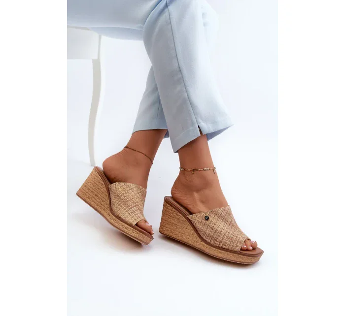 Dámske papuče Sergio Leone na klinoch Beige