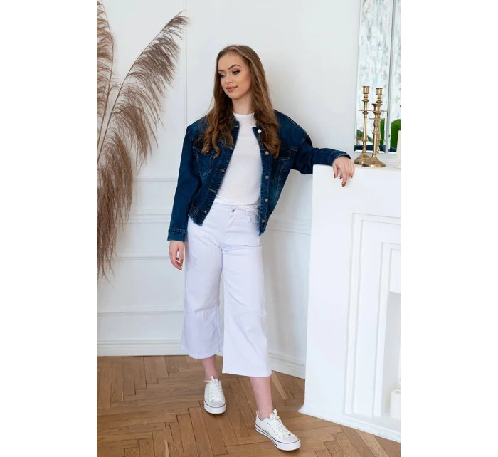 Tmavo modrá dámska džínsová netopierie bunda (5668-K)