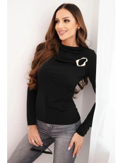 Dámská blůza s ozdobnou sponou z model 21468710 viskózy černá - K-Fashion