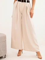 Dámske široké nohavice s opaskom svetlo béžové