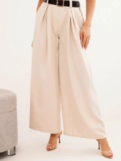 Dámske široké nohavice s opaskom svetlo béžové