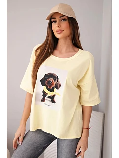 Dámská bavlněná oversize halenka s potiskem  žlutá model 22040098 - K-Fashion