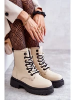 Damskie Skórzane Botki Workery Jasnobeżowe Denila