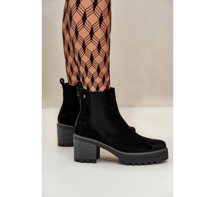 Dámské Botky Zateplené Na Podpatku Eko Semišové Černé model 21669080 - Boto Dámské Botky Zateplené Na Podpatku Eko Semišové Černé model 21669080 - Boto