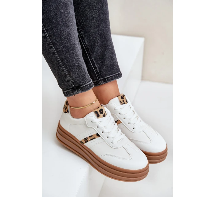 Sneakersy Damskie Na Platformie Panterka Białe Dravinnia Sneakersy Damskie Na Platformie Panterka Białe Dravinnia