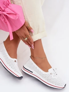 Kožené Ažurové Dámské Polobotky model 22007435 Bílé - S.Barski