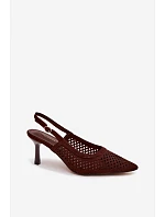 Dámské otevřené sandály na podpatku z imitace semiše Čokoládové model 22125733 - Boto