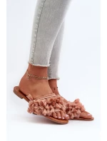 Dámske ploché papuče s strapcami, špinavoružové Rialle