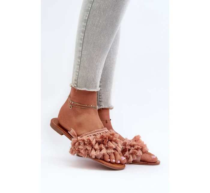 Dámske ploché papuče s strapcami, špinavoružové Rialle