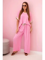 Viskózová súprava so zlatým lemovaním svetlo ružová